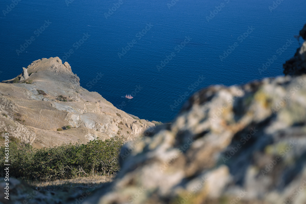 Journey to Mysterious part of majestic Karadag volcanic mountain range in Eastern Crimea, on a Black Sea shore