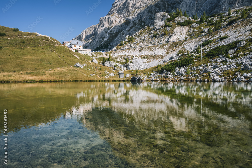 View at the Lake Valparola in Dolomites - South Tyrol,Italy