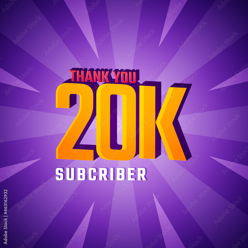 Thank You 20 K Subscribers Celebration Background Design. 20000 Subscribers Congratulation Post Social Media Template.