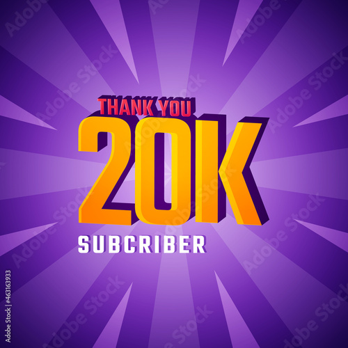 Thank You 20 K Subscribers Celebration Background Design. 20000 Subscribers Congratulation Post Social Media Template.