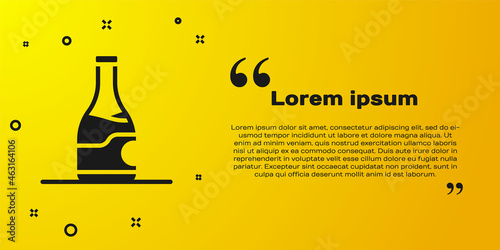 Black Bottle of wine icon isolated on yellow background. Vector
