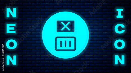Glowing neon Washing under 90 degrees celsius icon isolated on brick wall background. Temperature wash. Vector