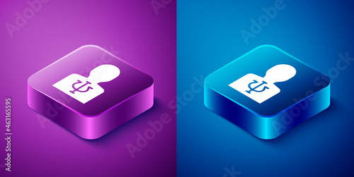 Isometric Psychology icon isolated on blue and purple background. Psi symbol. Mental health concept, psychoanalysis analysis and psychotherapy. Square button. Vector