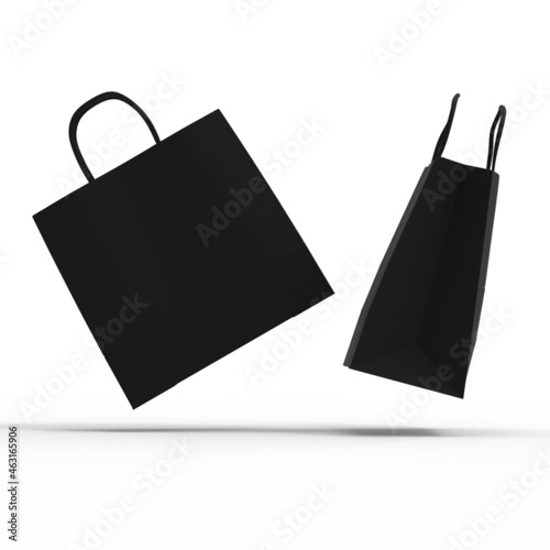 Black cardboard bag isolated on white background ready for mockup