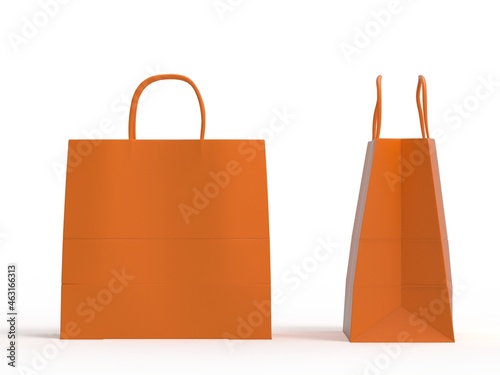 Orange cardboard bag isolated on white background ready for mockup