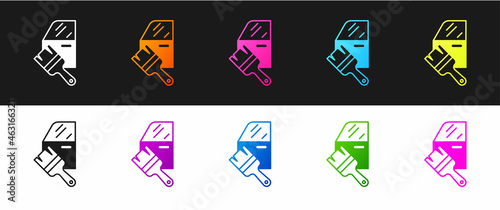 Set Car painting icon isolated on black and white background. Car body repair process. Vector