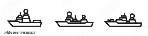 frigate warship line icon set. military ship symbols