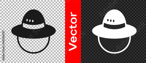 Black Camping hat icon isolated on transparent background. Beach hat panama. Explorer travelers hat for hunting, hiking, tourism. Vector