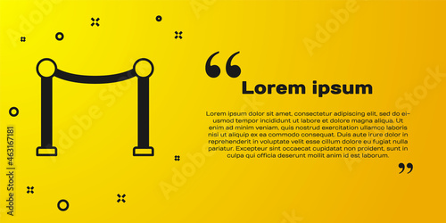 Black Rope barrier icon isolated on yellow background. VIP event, luxury celebration. Celebrity party entrance. Vector