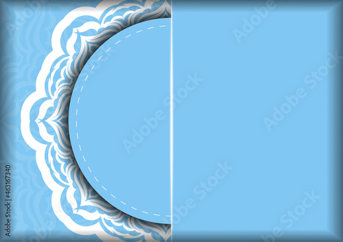 Template Greeting card in blue color with abstract white ornament prepared for printing.