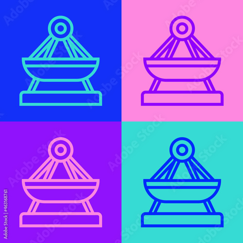 Pop art line Boat swing icon isolated on color background. Childrens entertainment playground. Attraction riding ship, swinging boat. Amusement park. Vector