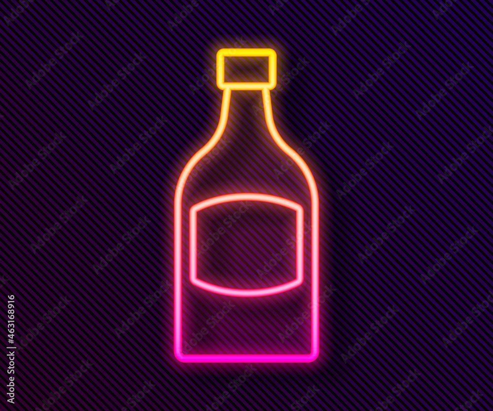Glowing neon line Beer bottle icon isolated on black background. Vector Glowing neon line Beer bottle icon isolated on black background. Vector