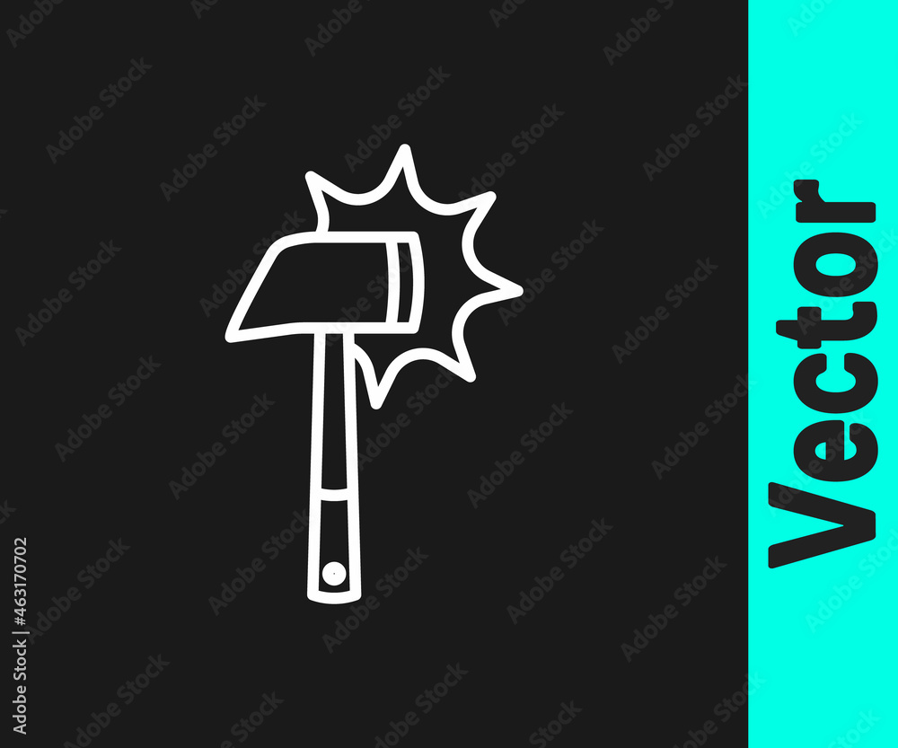 White line Firefighter axe icon isolated on black background. Fire axe. Vector White line Firefighter axe icon isolated on black background. Fire axe. Vector