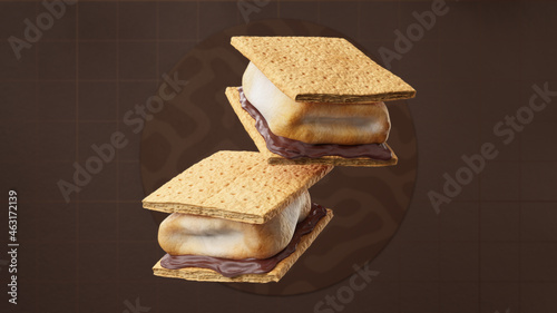 Quadro su tela Two S'mores Floating in Air Center - 3d Render