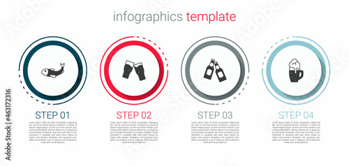 Set Dried fish, Glass of beer, Beer bottle and . Business infographic template. Vector