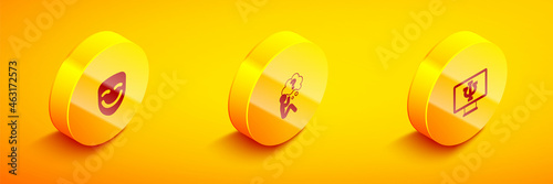 Set Isometric Comedy theatrical mask, Head with question mark and Psychologist online icon. Vector