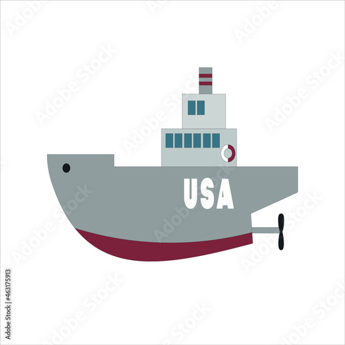 the American ship is gray with the inscription USA. Vector illustration in cartoon style on a white background.