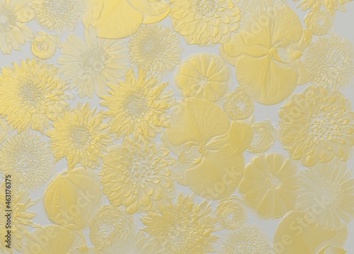 Gold and gray embossed floral background. 3D illustration. 3D render