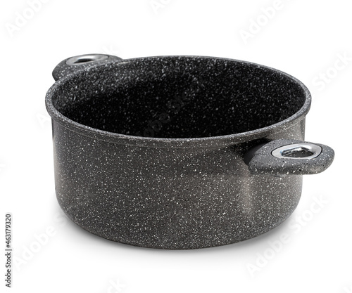 New black metal saucepan isolated on white background