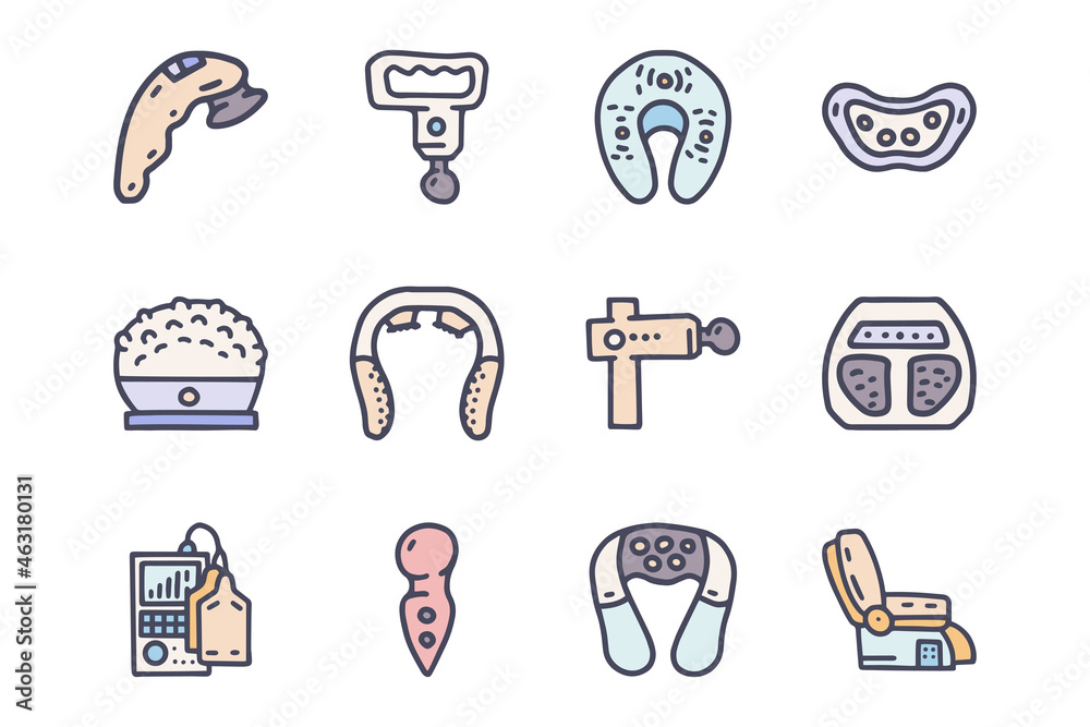 Massagers color vector doodle simple icon set