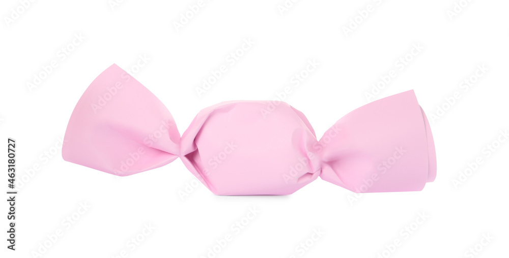 Delicious candy in light pink wrapper isolated on white Delicious candy in light pink wrapper isolated on white