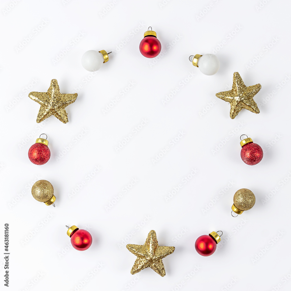 Christmas creative composition on white background. Flat lay. Top view Christmas creative composition on white background. Flat lay. Top view