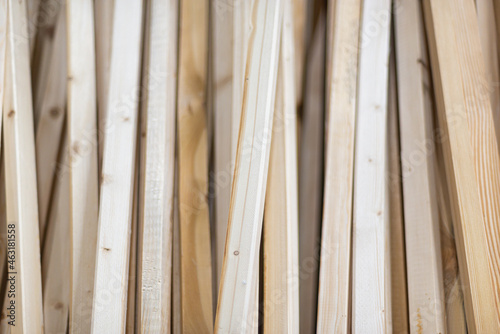 Wooden building materials, slats and bars.