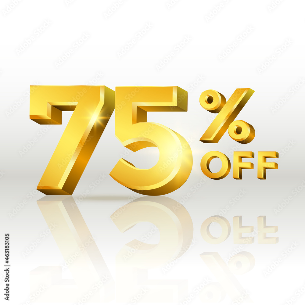 75 percent off glossy gold text vector in 3d style isolated on white background with reflection for marketing design 75 percent off glossy gold text vector in 3d style isolated on white background with reflection for marketing design