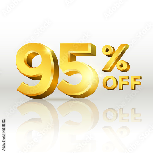 95 percent off glossy gold text vector in 3d style isolated on white background with reflection for marketing design