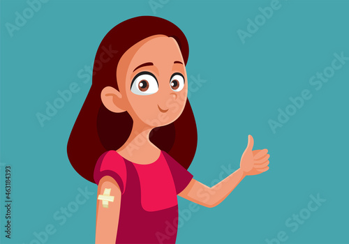 Vaccinated Teen Girl Holding Thumbs Up Vector Cartoon