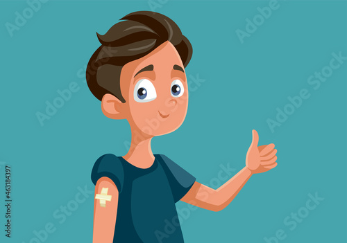 Vaccinated Teen Boy Holding Thumbs Up Vector Cartoon