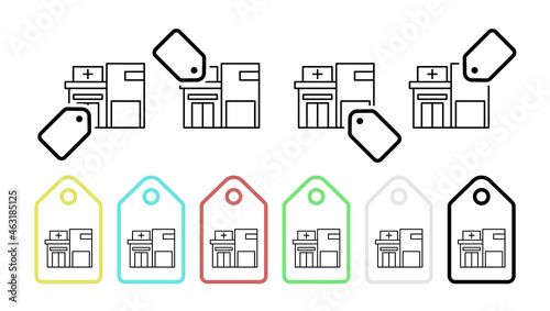 Building, clinic, hospital vector icon in tag set illustration for ui and ux, website or mobile application