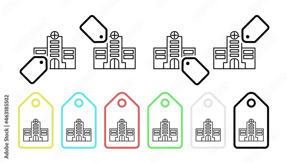 Building, clinic, hospital vector icon in tag set illustration for ui and ux, website or mobile application
