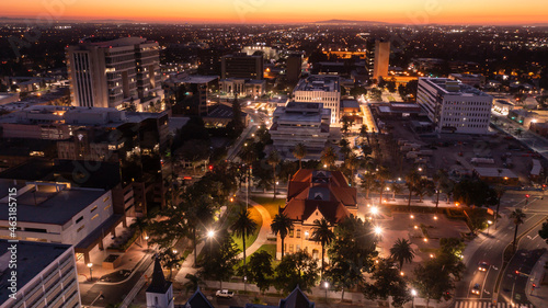 Fotografie Sunset aerial view of the urban core of downtown Santa Ana, California, USA