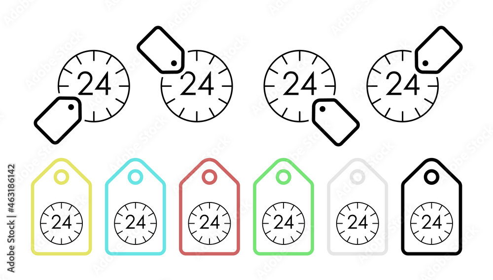 Fototapeta premium 24 7 time vector icon in tag set illustration for ui and ux, website or mobile application