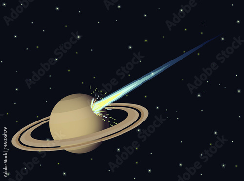 Large comet or asteroid hit planet Saturn vector