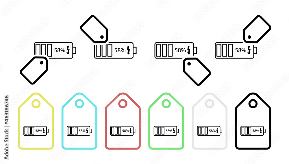 Battery charging vector icon in tag set illustration for ui and ux, website or mobile application