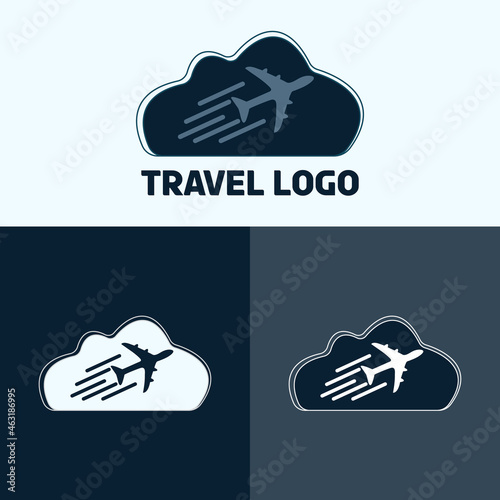 Travel agency creative vector with plane and cloud logo design 