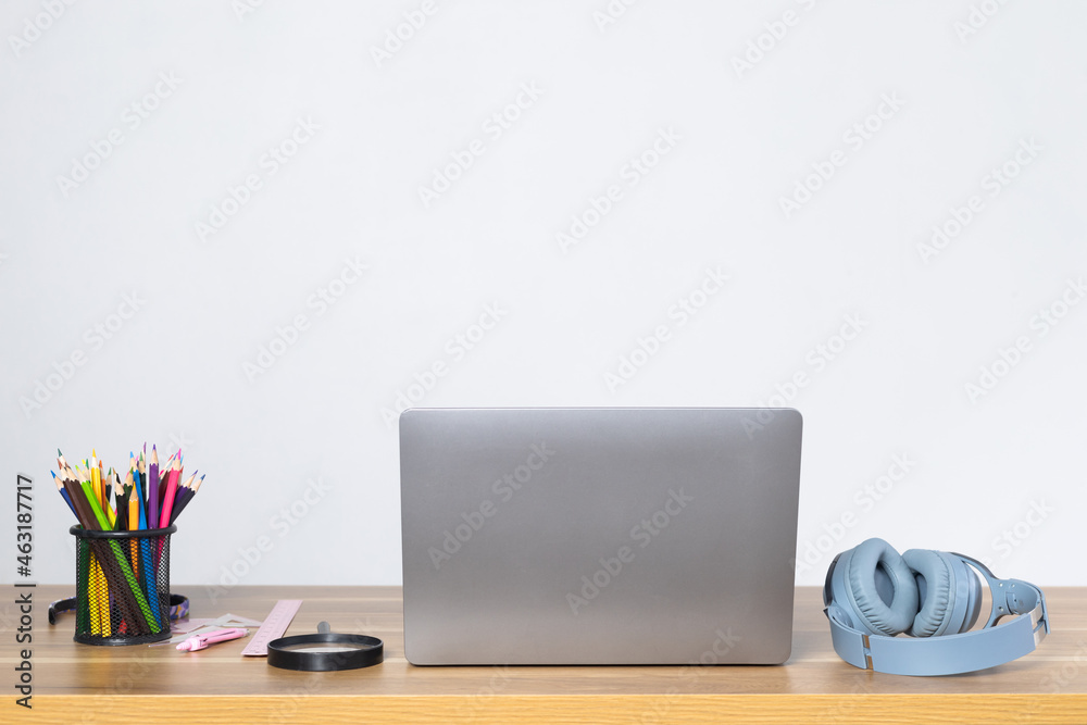 Fototapeta premium notebook on student desk online at home