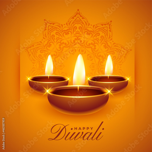 happy diwali wishes background with diya oil lamps