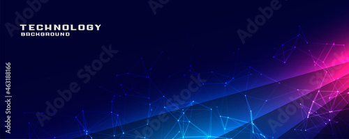blue technology banner with connection mesh and lights streak