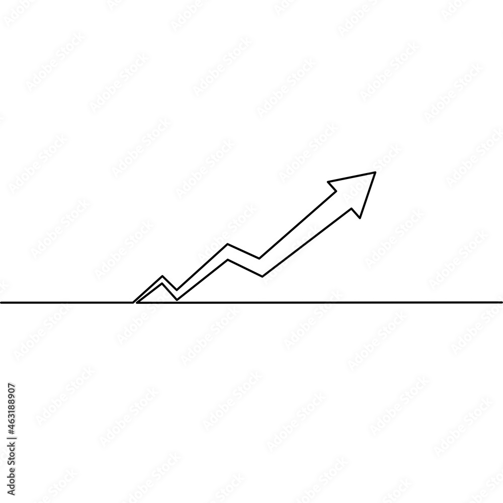 Continuous line drawing of arrow, object one line, single line art, up finance business, vector illustration Continuous line drawing of arrow, object one line, single line art, up finance business, vector illustration