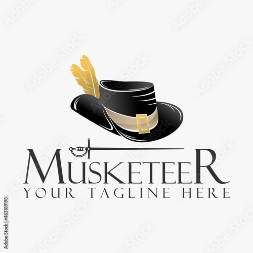 Musketeer hat with fur and sword image graphic icon logo design abstract concept vector stock. Can be used as a symbol related to cowboy. photo