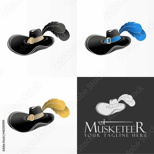 Musketeer hat with fur and sword image graphic icon logo design abstract concept vector stock. Can be used as a symbol related to cowboy. photo