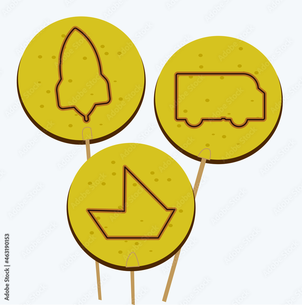vector illustrations Dalgona Candy ,Honeycomb Toffee, Sponge Candy,  Cinder Toffee, Angel Food Candy, Sea Foam, Honeycomb Toffee, Ppopgi icon, symbol, love, valentine, sugar candy, sweet flavor 