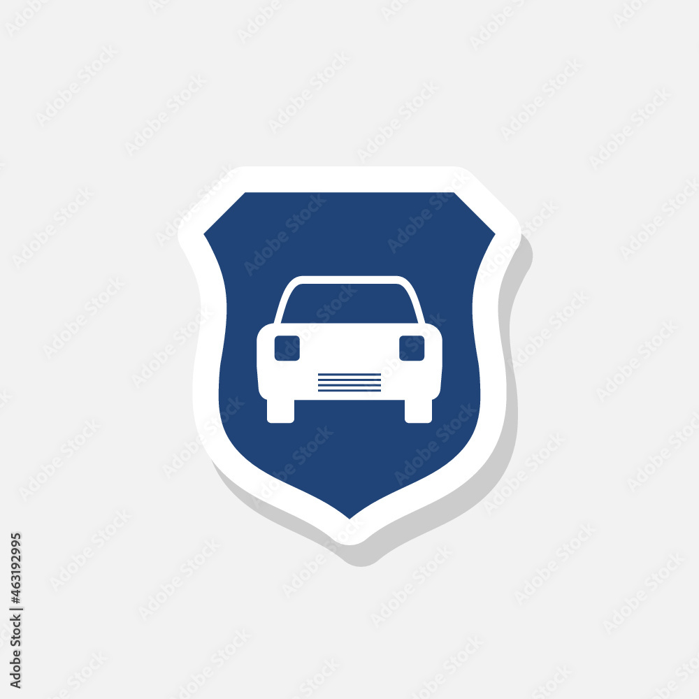 Protective shield and car icon sticker isolated on white background Protective shield and car icon sticker isolated on white background