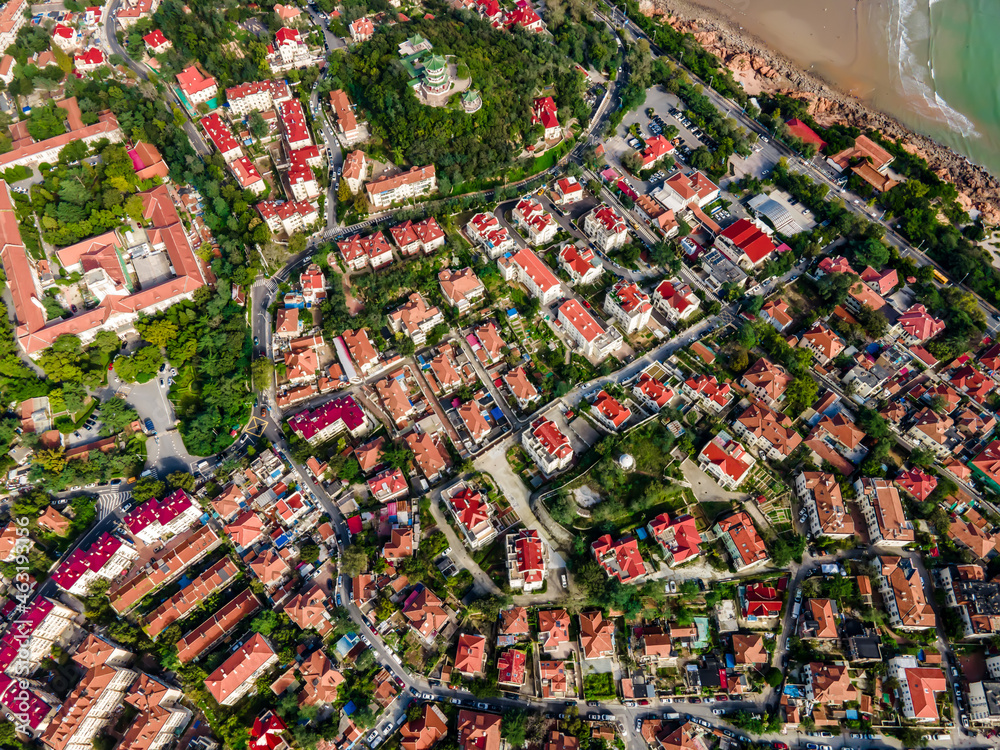 Aerial photography of the architectural landscape of Qingdao's old city