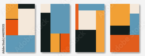 Set of simple geometric design backgrounds in 20s 30s style for posting and printing. Vertical minmalistic backdrops, Bauhaus