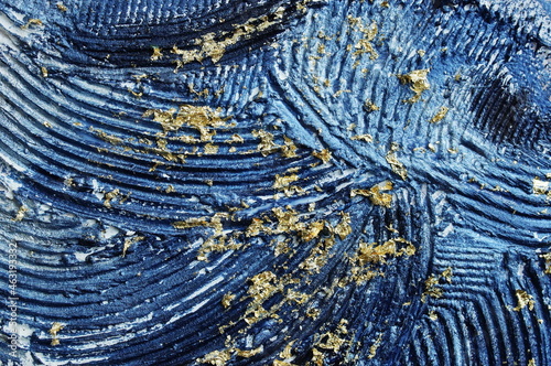 Abstract blue gold texture. Painting background.