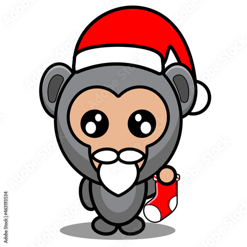 vector cartoon character cute christmas gorilla animal mascot costume holding socks